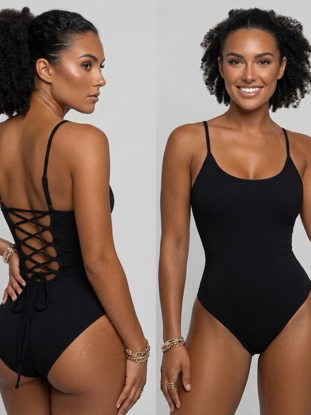 TA3 Lacey Black Onepiece swimsuit bodysuit Shapeware full coverage laceup corset